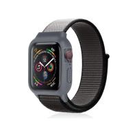 Newface Apple Watch 38mm Hasırlı Cırtcırtlı Kasalı Kordon - Siyah-Gri