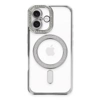 Newface iPhone 16 Plus Kılıf Joke Simli Magneticsafe Kılıf - Gümüş