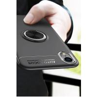 Newface iPhone XR Kılıf Range Yüzüklü Silikon - Siyah-Kırmızı