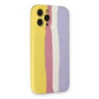 Newface iPhone 12 Pro Max Kılıf Ebruli Lansman Silikon - Sarı-Mavi