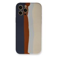 Newface iPhone 12 Pro Max Kılıf Ebruli Lansman Silikon - Lacivert-Krem