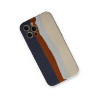 Newface iPhone 12 Pro Max Kılıf Ebruli Lansman Silikon - Lacivert-Krem