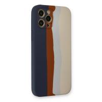 Newface iPhone 12 Pro Max Kılıf Ebruli Lansman Silikon - Lacivert-Krem