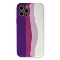 Newface iPhone 12 Pro Max Kılıf Ebruli Lansman Silikon - Mor-Beyaz
