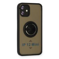 Newface iPhone 12 Mini Kılıf Montreal Yüzüklü Silikon Kapak - Siyah