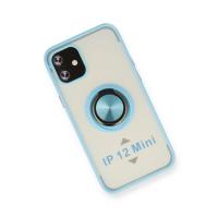 Newface iPhone 12 Kılıf Montreal Yüzüklü Silikon Kapak - Buz Mavi