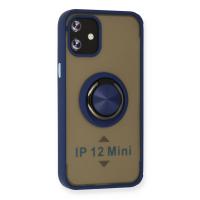 Newface iPhone 12 Kılıf Montreal Yüzüklü Silikon Kapak - Lacivert