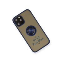 Newface iPhone 12 Pro Max Kılıf Montreal Yüzüklü Silikon Kapak - Lacivert