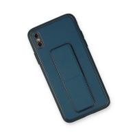 Newface iPhone X Kılıf Coco Deri Standlı Kapak - Mavi