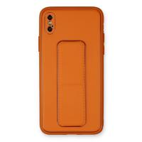Newface iPhone X Kılıf Coco Deri Standlı Kapak - Turuncu