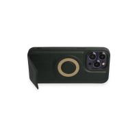 Newface iPhone 14 Pro Max Kılıf Merkür Magneticsafe Standlı Kapak - Koyu Yeşil