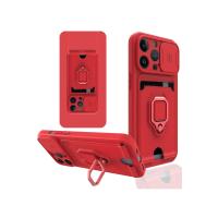 Newface iPhone 14 Pro Kılıf Zuma Kartvizitli Yüzüklü Silikon - Kırmızı