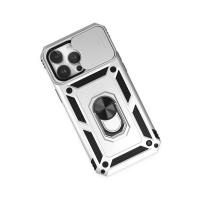 Newface iPhone 14 Pro Max Kılıf Pars Lens Yüzüklü Silikon - Gümüş