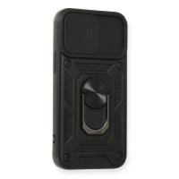 Newface iPhone 12 Kılıf Pars Lens Yüzüklü Silikon - Siyah