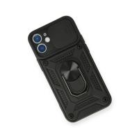 Newface iPhone 12 Kılıf Pars Lens Yüzüklü Silikon - Siyah