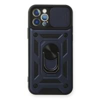 Newface iPhone 12 Pro Kılıf Pars Lens Yüzüklü Silikon - Lacivert