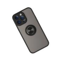 Newface iPhone 14 Pro Kılıf Montreal Yüzüklü Silikon Kapak - Siyah