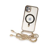 Newface iPhone 11 Kılıf Divo Lazer Askılı Magsafe Kapak - Gold