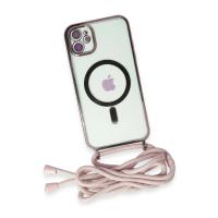 Newface iPhone 11 Kılıf Divo Lazer Askılı Magsafe Kapak - Pembe