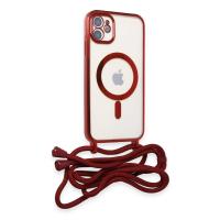Newface iPhone 11 Kılıf Divo Lazer Askılı Magsafe Kapak - Kırmızı