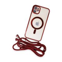 Newface iPhone 11 Kılıf Divo Lazer Askılı Magsafe Kapak - Kırmızı