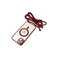 Newface iPhone 11 Kılıf Divo Lazer Askılı Magsafe Kapak - Kırmızı