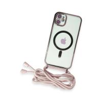 Newface iPhone 12 Kılıf Divo Lazer Askılı Magsafe Kapak - Pembe