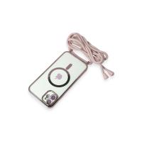 Newface iPhone 12 Kılıf Divo Lazer Askılı Magsafe Kapak - Pembe