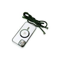 Newface iPhone 12 Kılıf Divo Lazer Askılı Magsafe Kapak - Koyu Yeşil