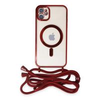 Newface iPhone 12 Kılıf Divo Lazer Askılı Magsafe Kapak - Kırmızı
