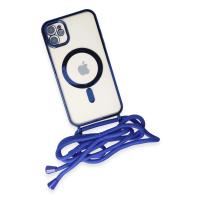 Newface iPhone 12 Kılıf Divo Lazer Askılı Magsafe Kapak - Mavi