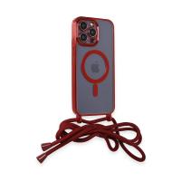 Newface iPhone 12 Pro Kılıf Divo Lazer Askılı Magsafe Kapak - Kırmızı