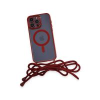 Newface iPhone 12 Pro Kılıf Divo Lazer Askılı Magsafe Kapak - Kırmızı