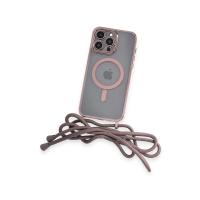 Newface iPhone 12 Pro Max Kılıf Divo Lazer Askılı Magsafe Kapak - Pembe