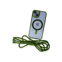 Newface iPhone 13 Kılıf Divo Lazer Askılı Magsafe Kapak - Koyu Yeşil