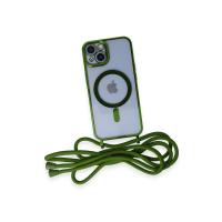 Newface iPhone 13 Kılıf Divo Lazer Askılı Magsafe Kapak - Koyu Yeşil