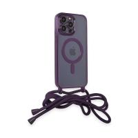 Newface iPhone 13 Pro Max Kılıf Divo Lazer Askılı Magsafe Kapak - Derin Mor