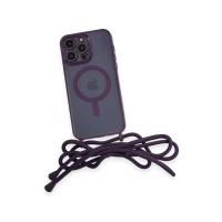 Newface iPhone 13 Pro Max Kılıf Divo Lazer Askılı Magsafe Kapak - Derin Mor