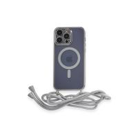 Newface iPhone 13 Pro Max Kılıf Divo Lazer Askılı Magsafe Kapak - Gümüş