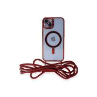 Newface iPhone 14 Kılıf Divo Lazer Askılı Magsafe Kapak - Kırmızı