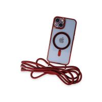 Newface iPhone 14 Kılıf Divo Lazer Askılı Magsafe Kapak - Kırmızı