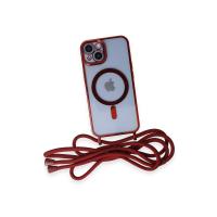 Newface iPhone 14 Kılıf Divo Lazer Askılı Magsafe Kapak - Kırmızı