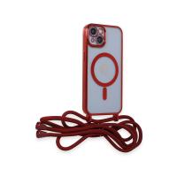 Newface iPhone 14 Kılıf Divo Lazer Askılı Magsafe Kapak - Kırmızı