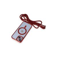 Newface iPhone 14 Kılıf Divo Lazer Askılı Magsafe Kapak - Kırmızı