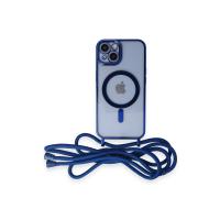 Newface iPhone 14 Kılıf Divo Lazer Askılı Magsafe Kapak - Mavi