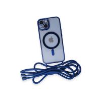 Newface iPhone 14 Kılıf Divo Lazer Askılı Magsafe Kapak - Mavi