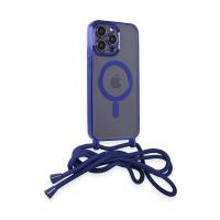 Newface iPhone 14 Pro Max Kılıf Divo Lazer Askılı Magsafe Kapak - Mavi