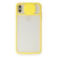 Newface iPhone XS Max Kılıf Palm Buzlu Kamera Sürgülü Silikon - Sarı