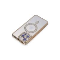 Newface iPhone 15 Pro Max Kılıf Joke Simli Magneticsafe Kılıf - Gold