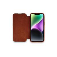 Newface iPhone 14 Pro Kılıf Dolpin Kapaklı - Kahverengi